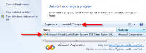 Visual Studio TS Uninstall